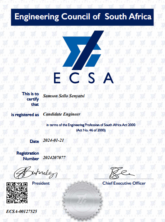 ECSA Candidate Engineer Certificate